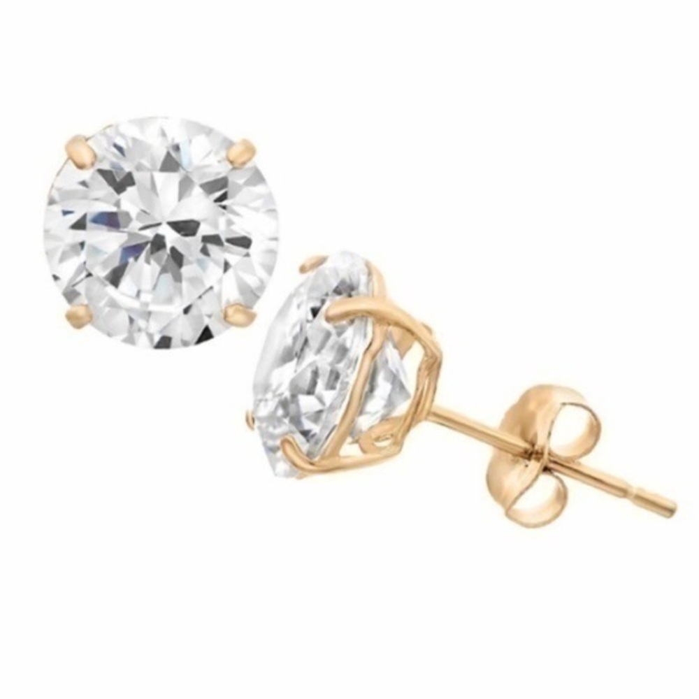 14k Yellow Gold CZ Studs Round